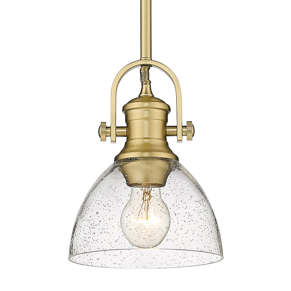 Yep by Golden Lighting Hines 1-light 7in Pendant in Brushed Champagne Brass and Seeded Glass